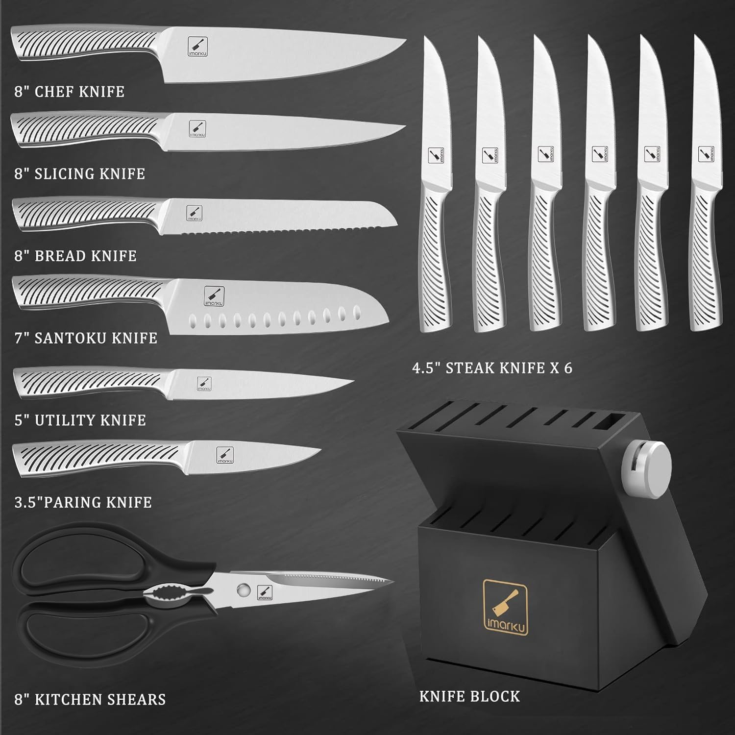 imarku knife block set santoku knife: balanced weight for comfortable, exact cuts.