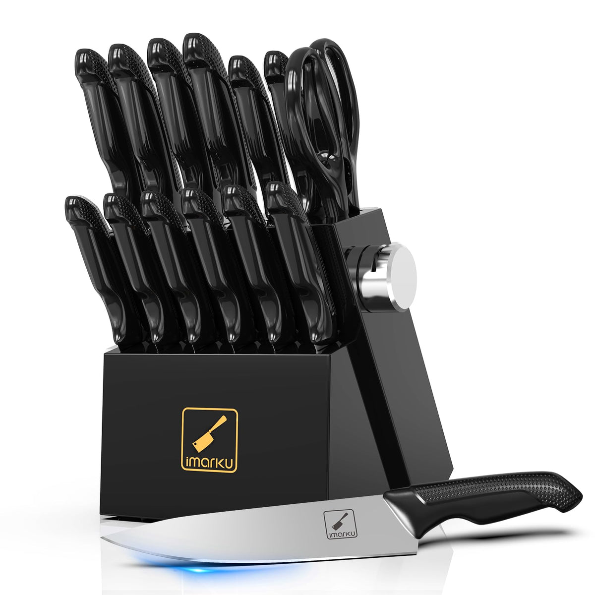 Imarku 14pc block with built-in sharpener for easy edge refresh