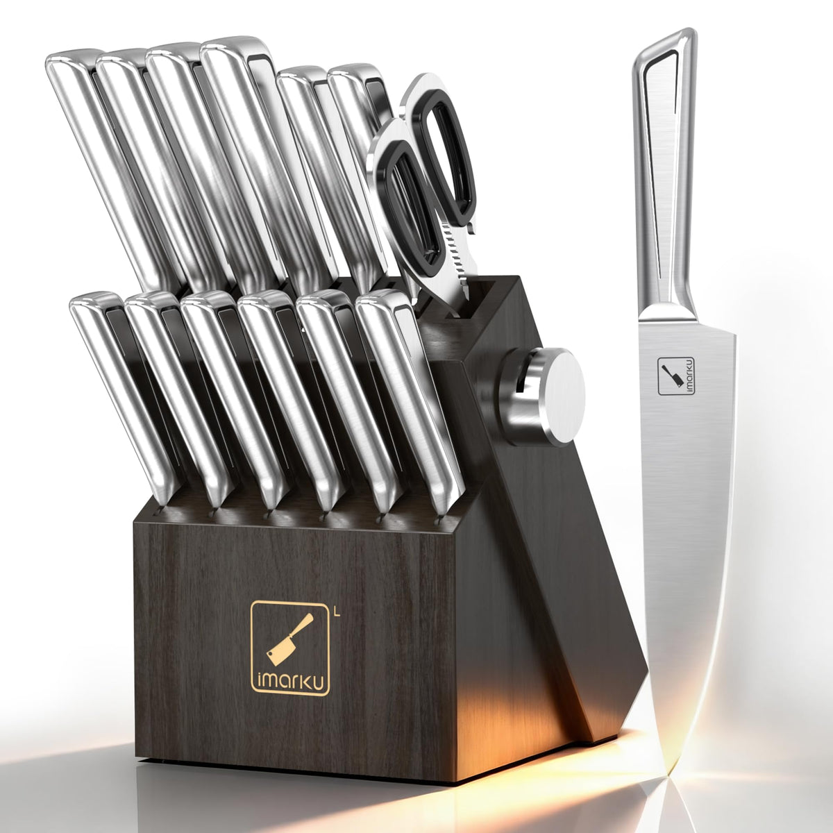 Imarku 14-piece knife block set keeps kitchen organized and ready for prep