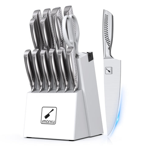 imarku knife set 15-piece block with built-in sharpener shown for precision prep