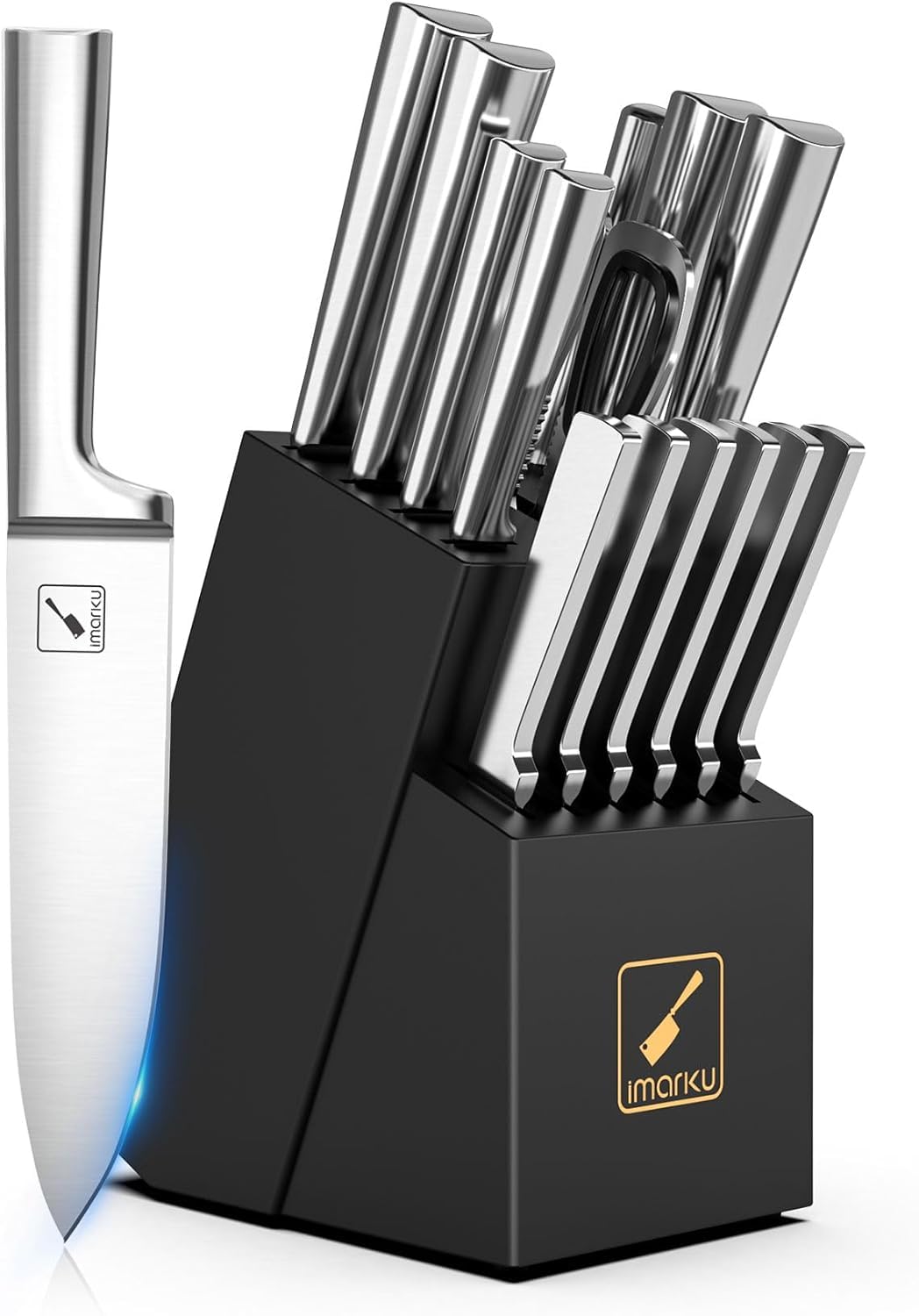 imarku 15-piece knife set in a black block, organized premium storage for the kitchen