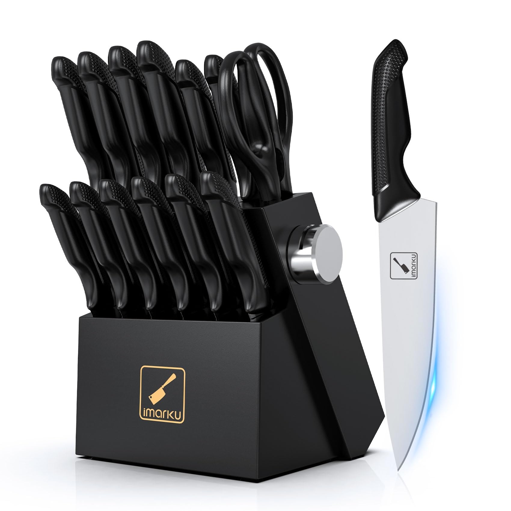 imarku knife set in block showing organized storage and built-in sharpener
