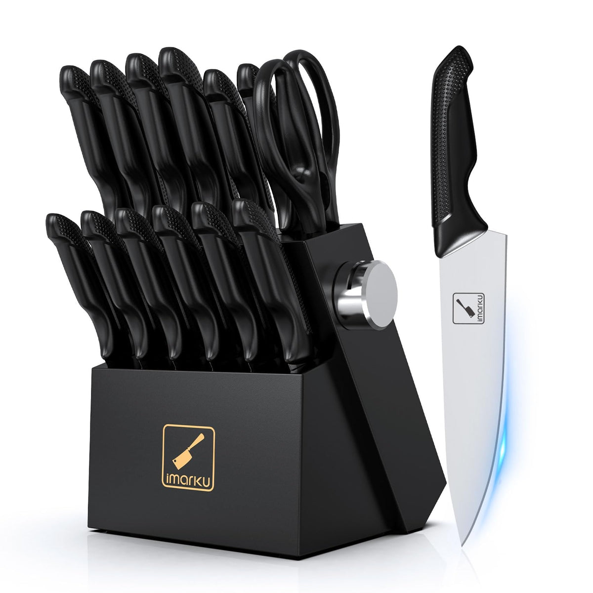 imarku knife set in block showing organized storage and built-in sharpener