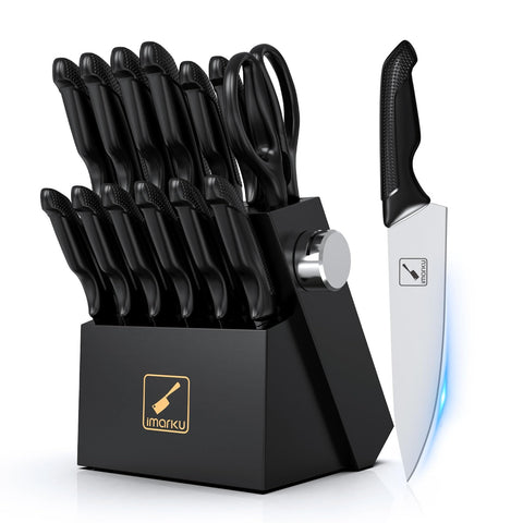 imarku knife set in block showing organized storage and built-in sharpener