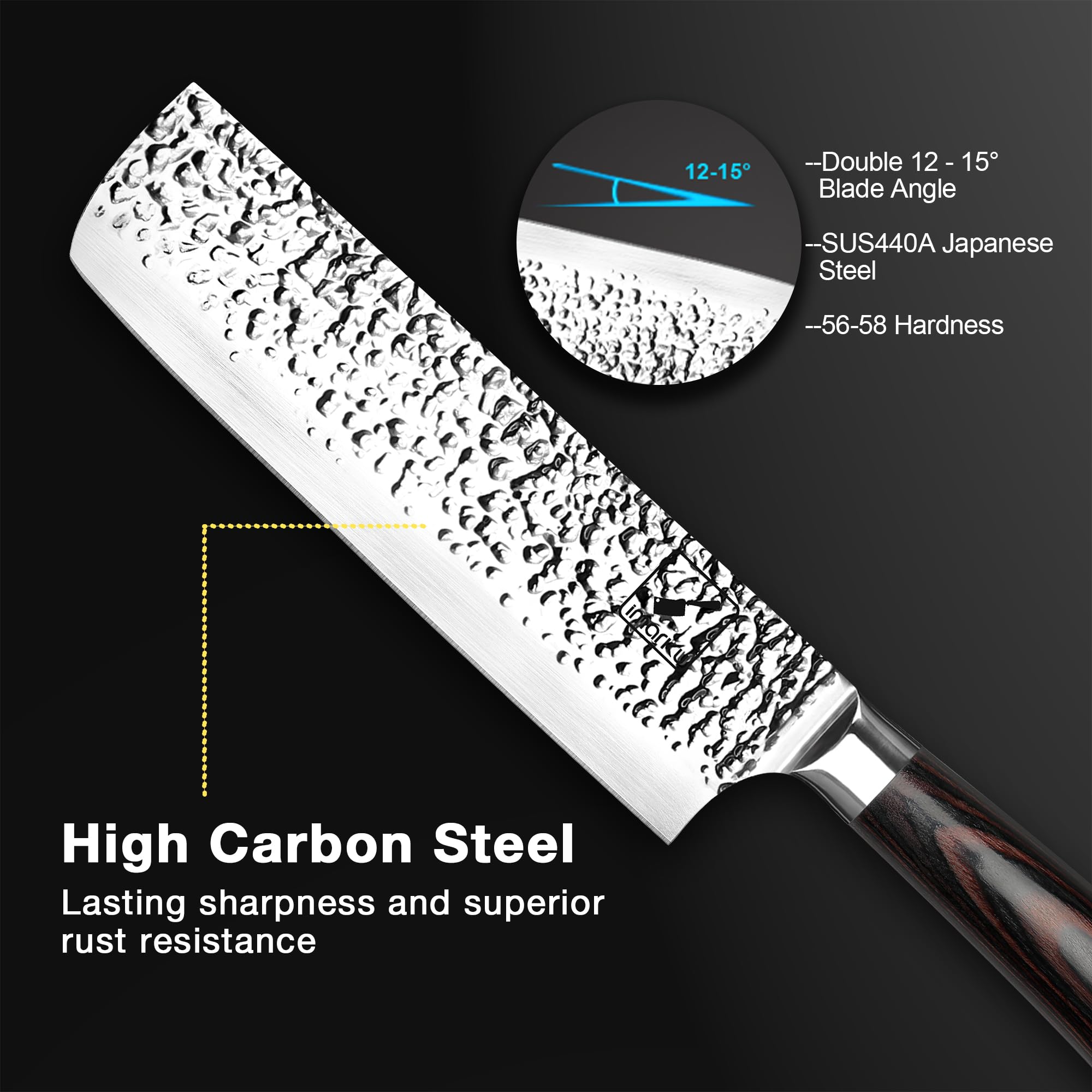 imarku Nakiri Knife high-carbon stainless steel resists rust and remains sharp