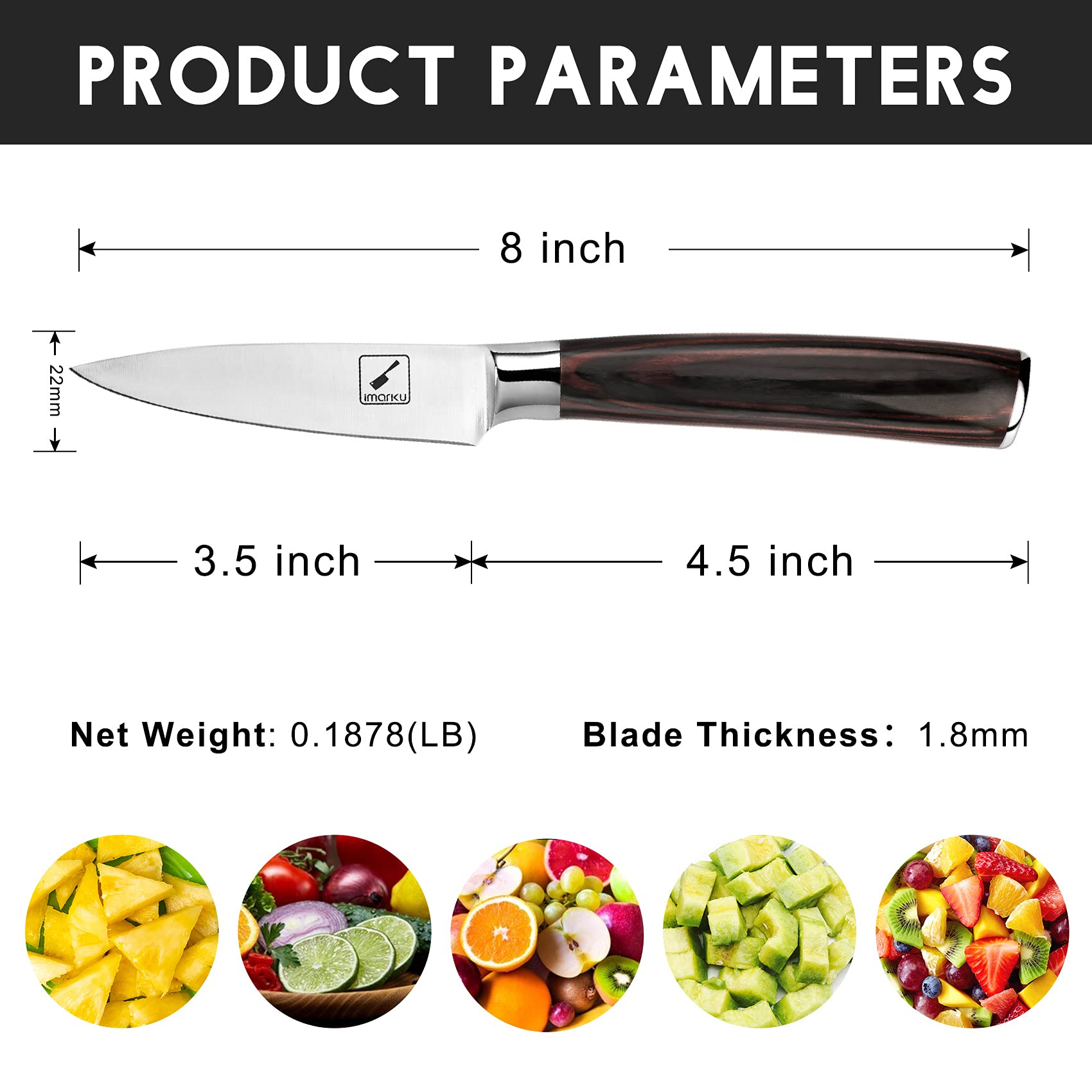 Imarku Paring Knife close-up of razor-sharp edge for clean cuts