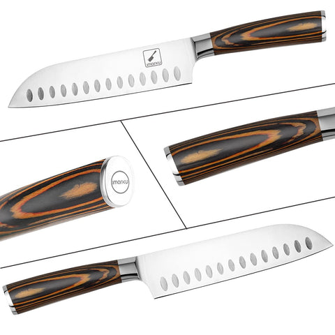 imarku santoku knife 7-inch ergonomic pakkawood blue handle comfortable grip