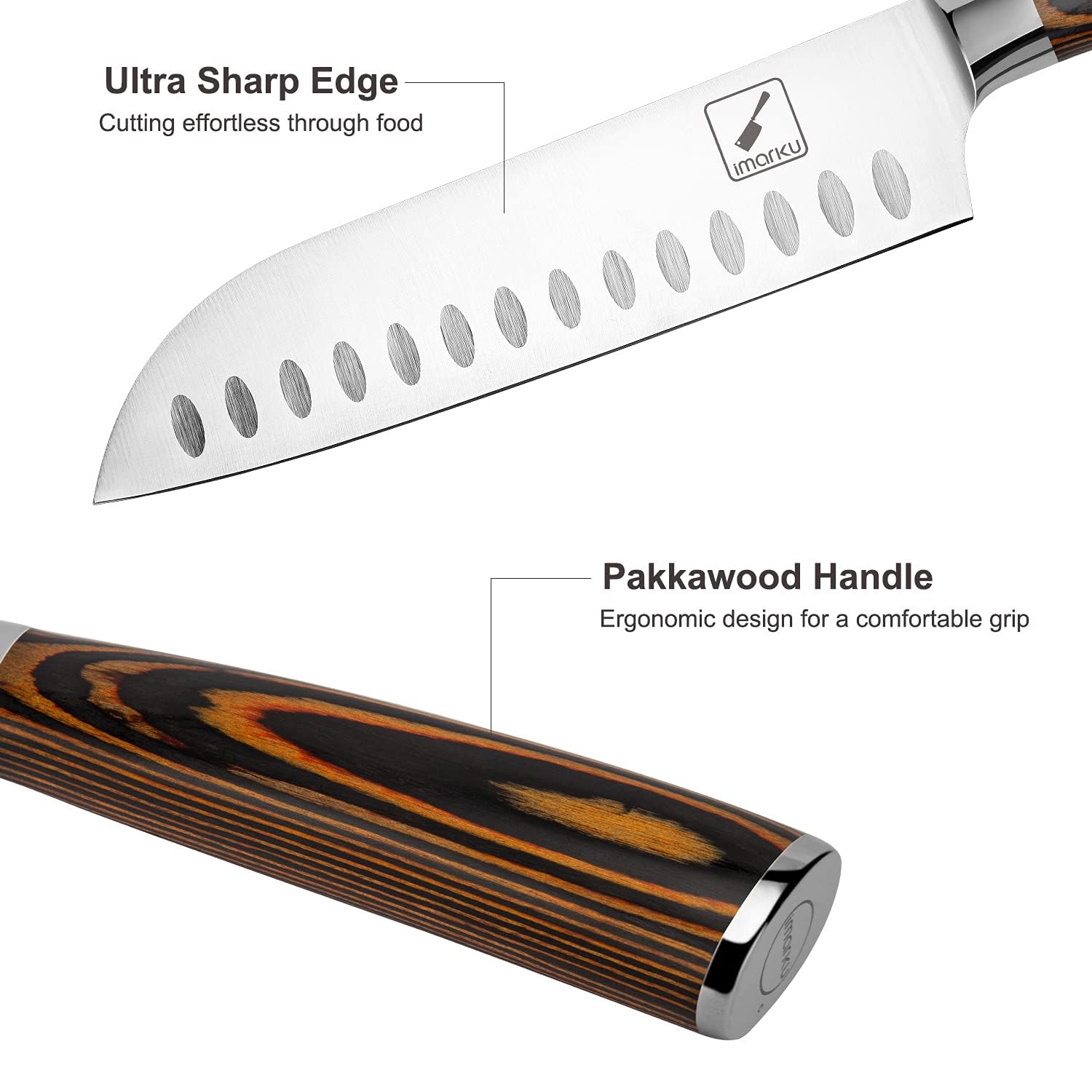 imarku santoku knife 7-inch hollow edge minimizes sticking for smooth cuts
