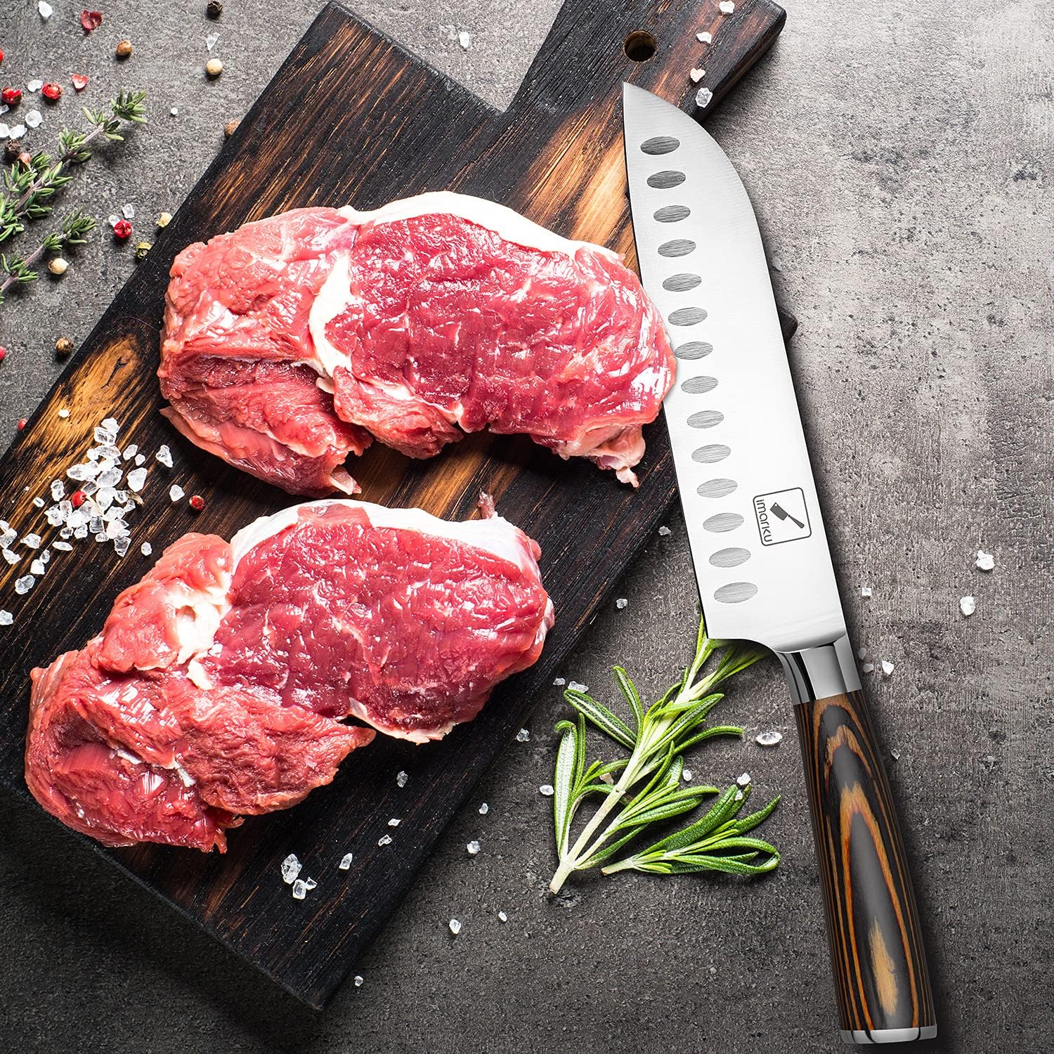 imarku santoku knife 7-inch kitchen use demonstrates versatile prep for vegetables and meat
