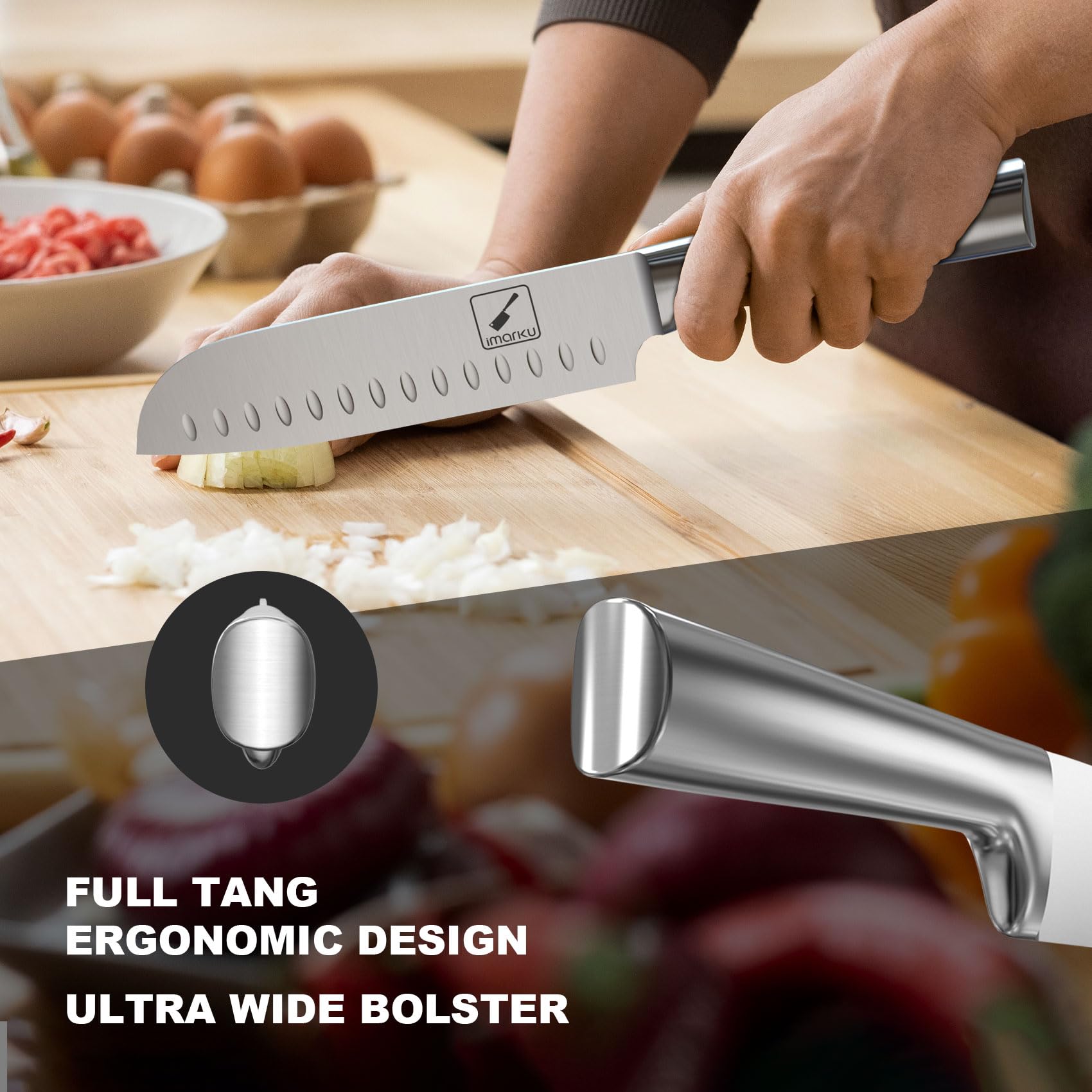 imarku 7-inch santoku with balanced handle for comfortable chopping
