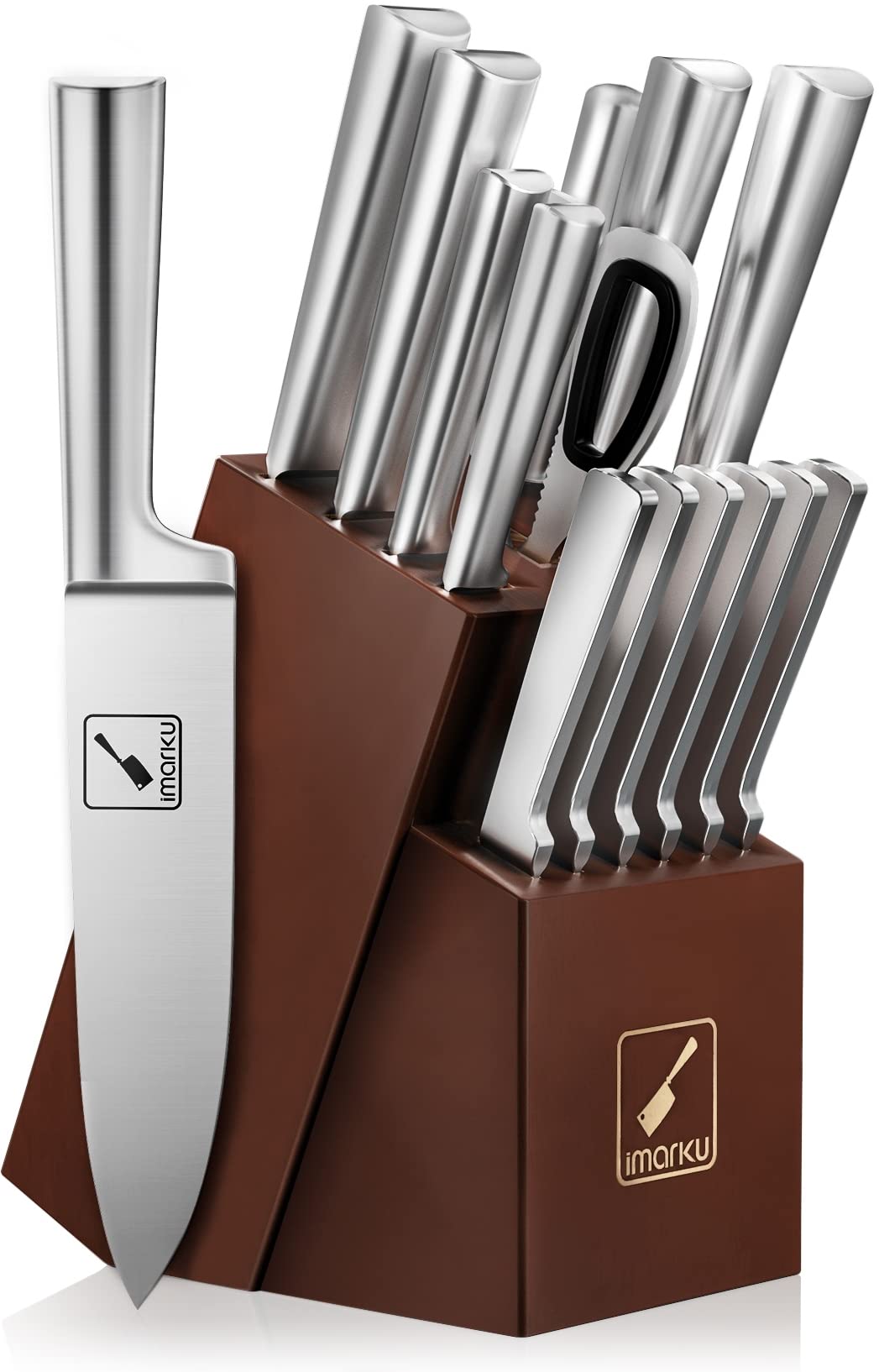 Imarku serrated steak knives arranged for elegant dining.