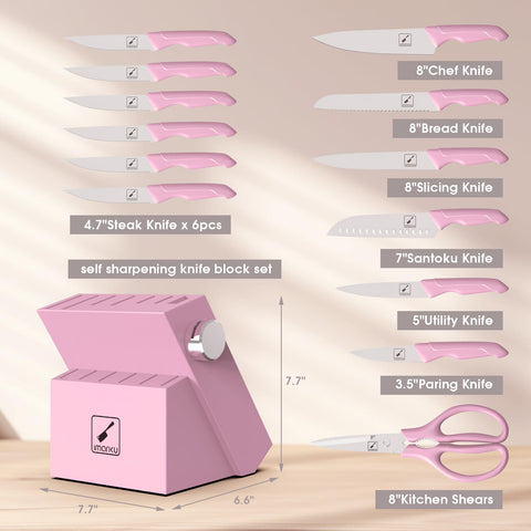 Imarku six pink steak knives for uniform cuts at table
