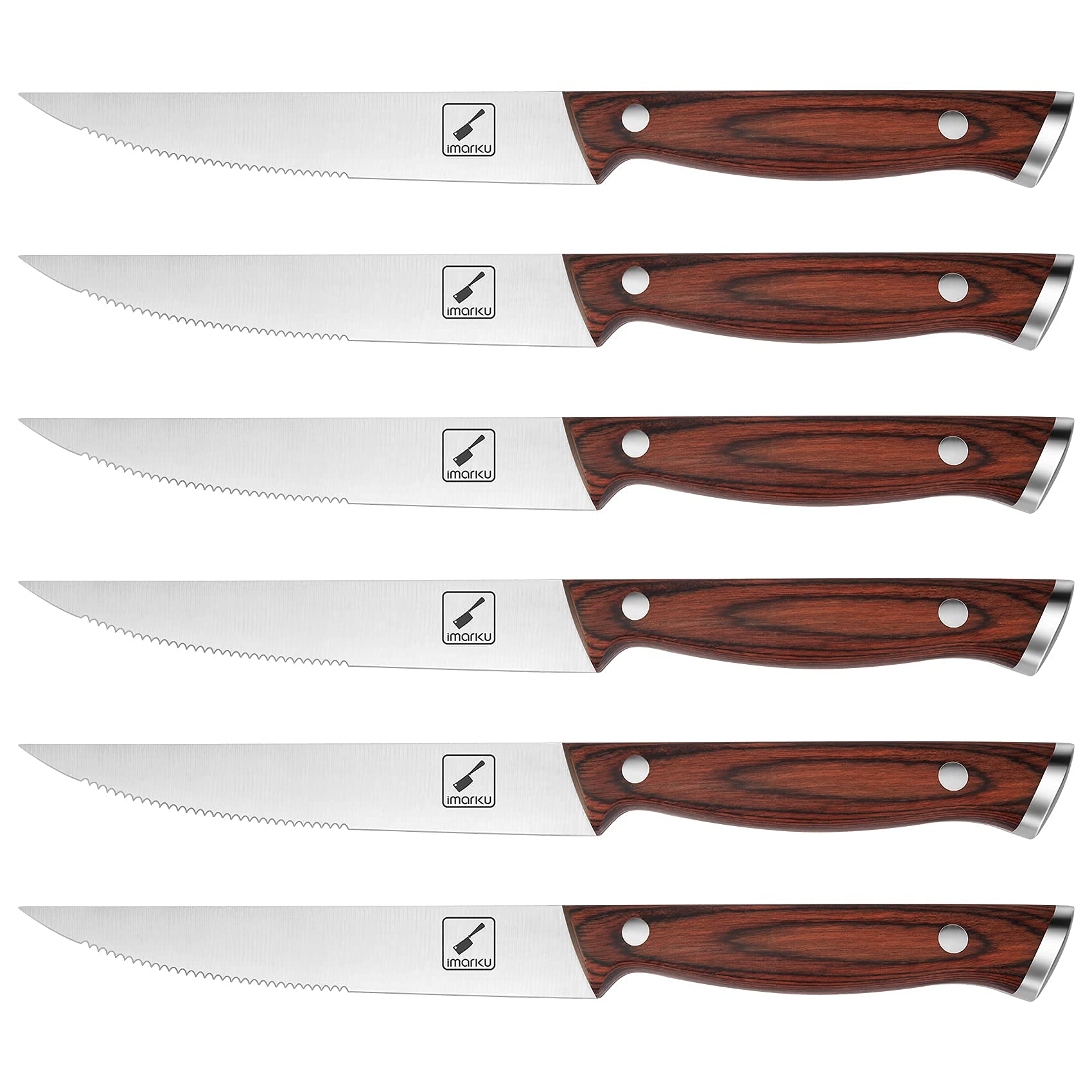 Imarku steak knives set 6 blade edge close-up for precise cutting