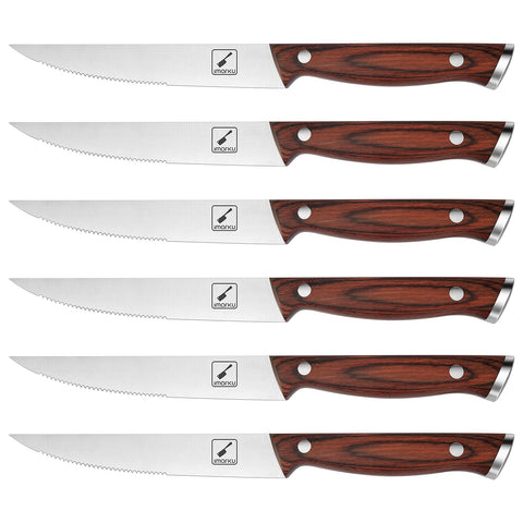 Imarku steak knives set 6 blade edge close-up for precise cutting