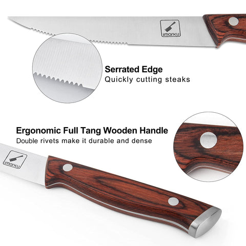 Imarku steak knives full tang construction for durability and stable slicing