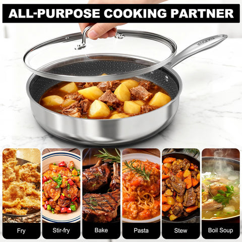 imarku versatile 12-inch pan suitable for sautéing, searing, boiling, and braising