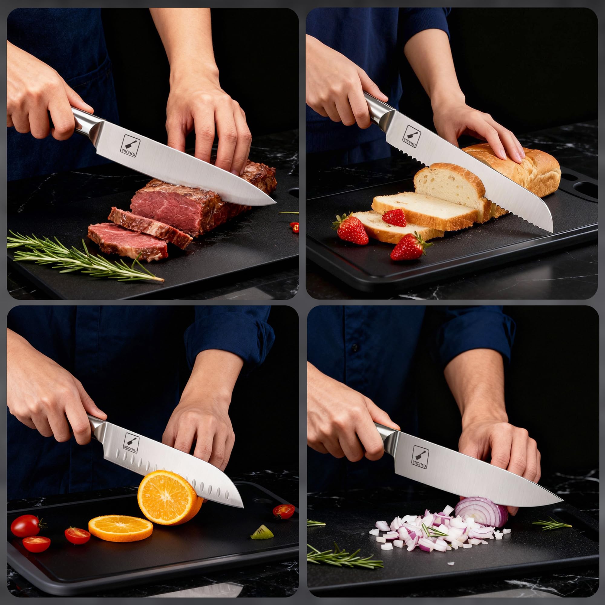 Imarku wooden block with built-in sharpener keeps blades razor-ready