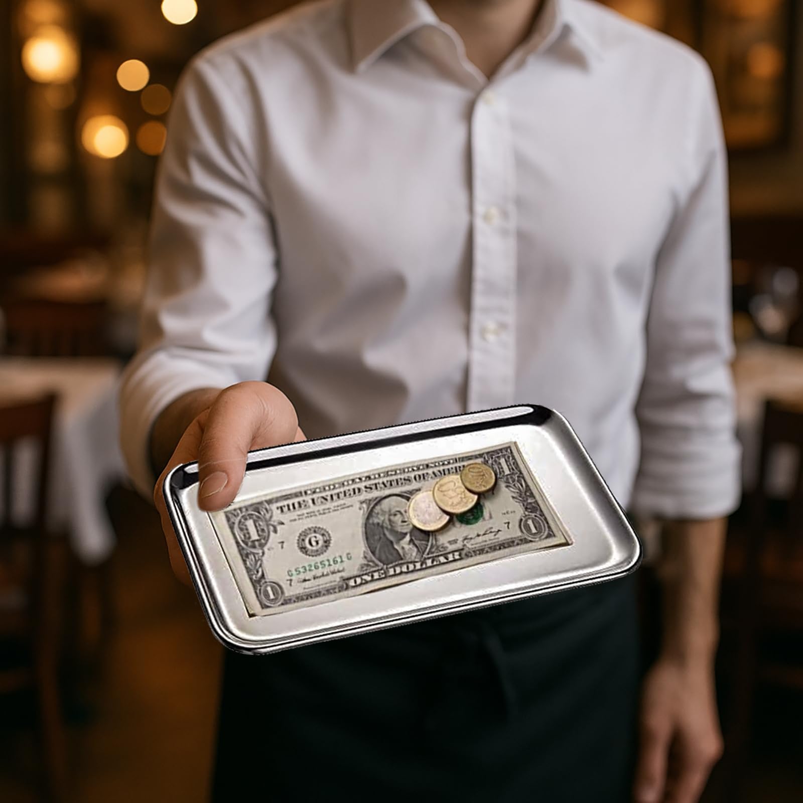 IMEEA small silver tray with rolled edges for safe handling