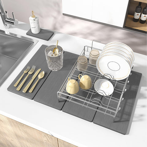 ImgRose large stone drying mat absorbs water rapidly for plates and pots.