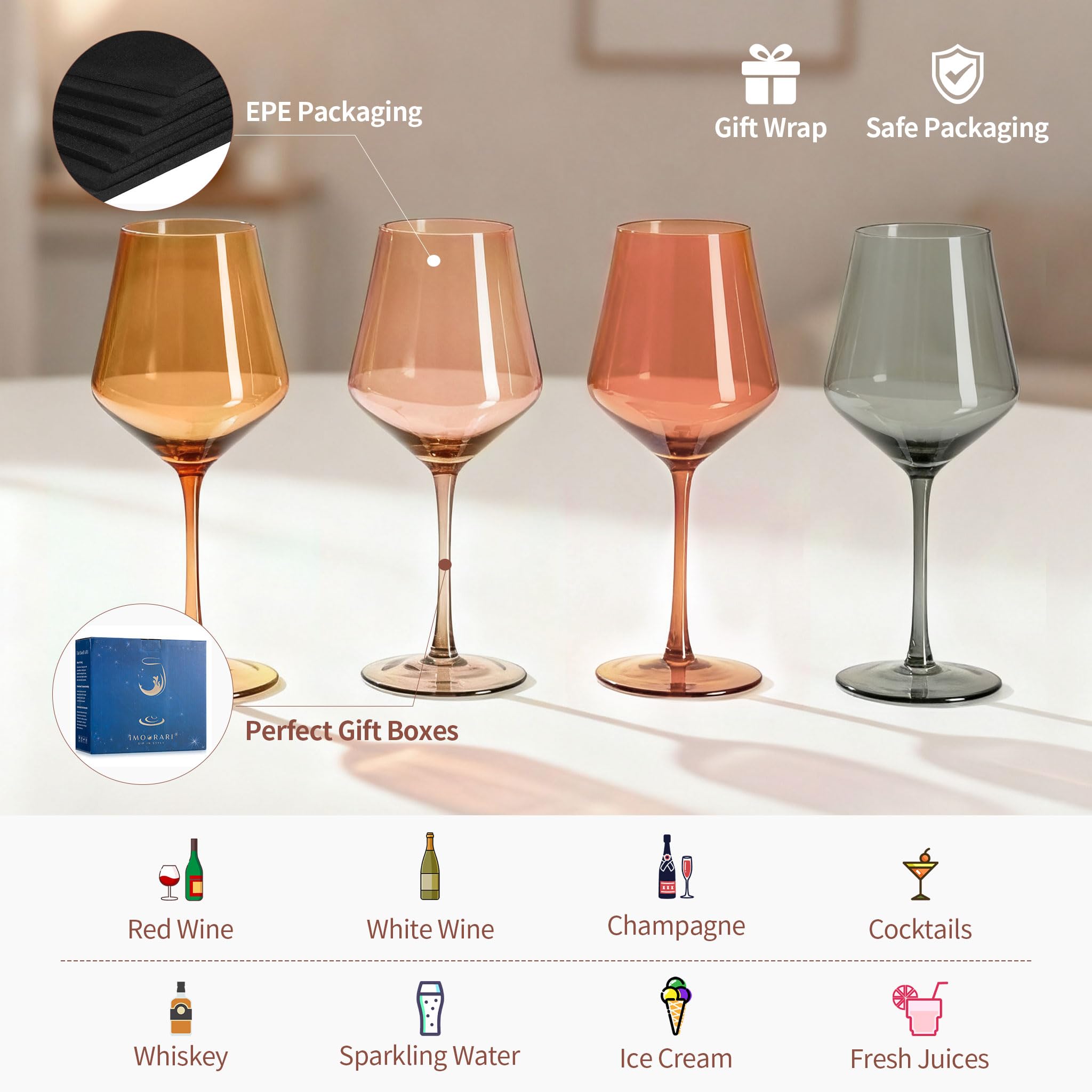 Imourari long-stem design enhances aroma and cooling during wine service.