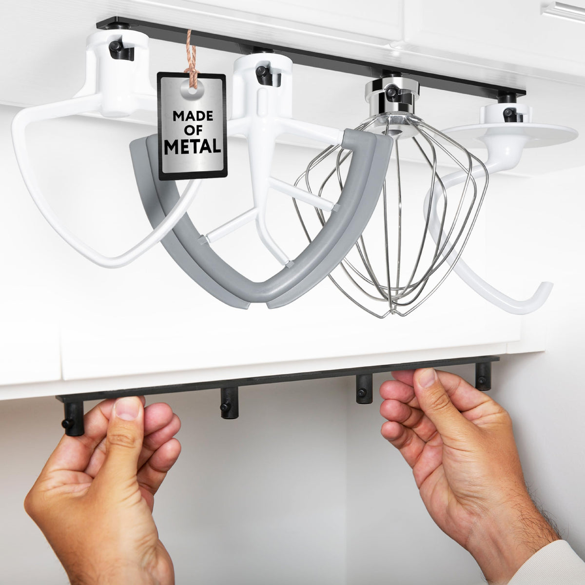 IMPRESA attachment organizer front view for easy-access mixer attachments.