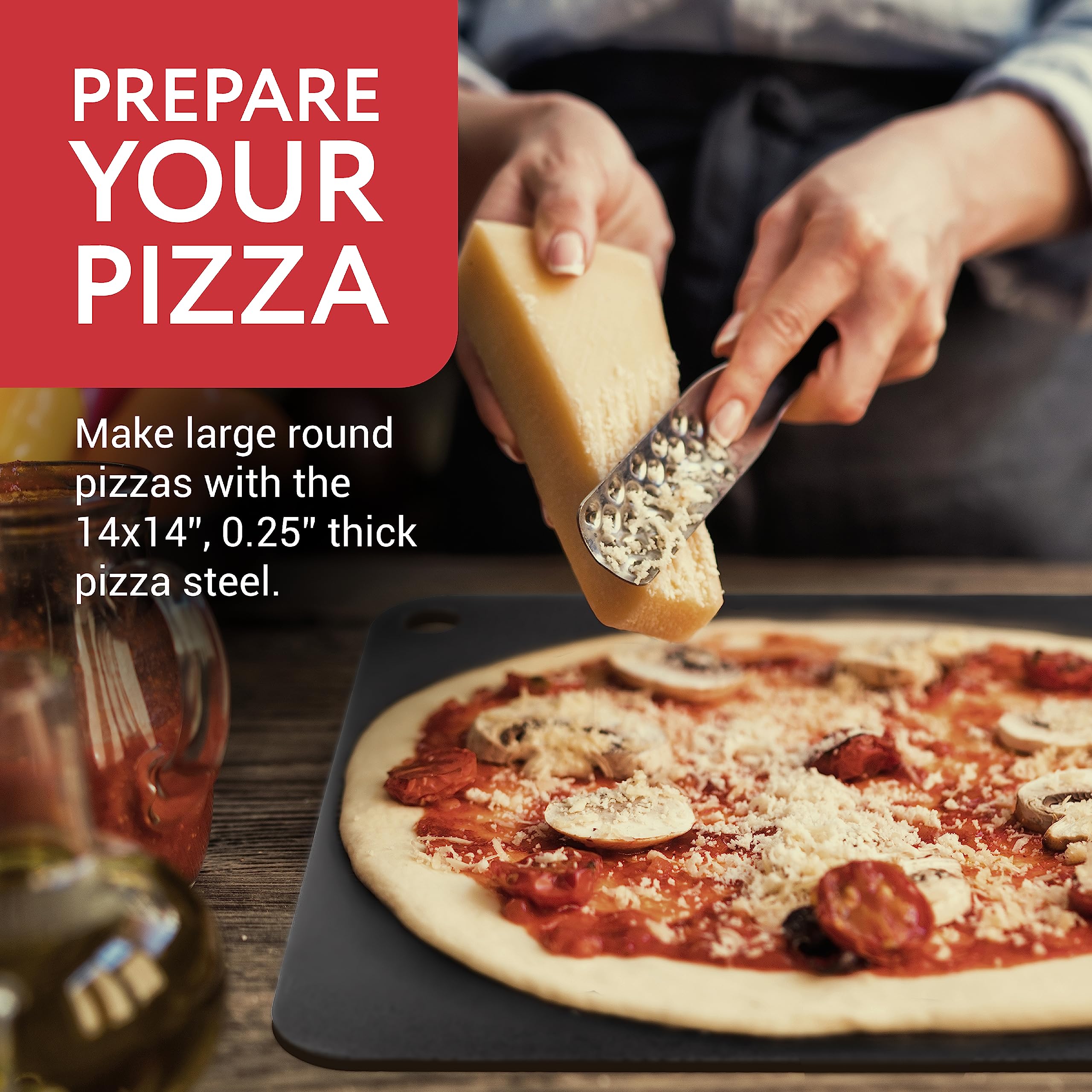 IMPRESA pizza plate on oven rack demonstrates versatile oven and grill compatibility.