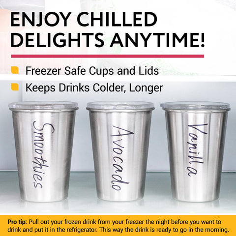 IMPRESA smoothie cups with slide-top lids prevent spills during travel.