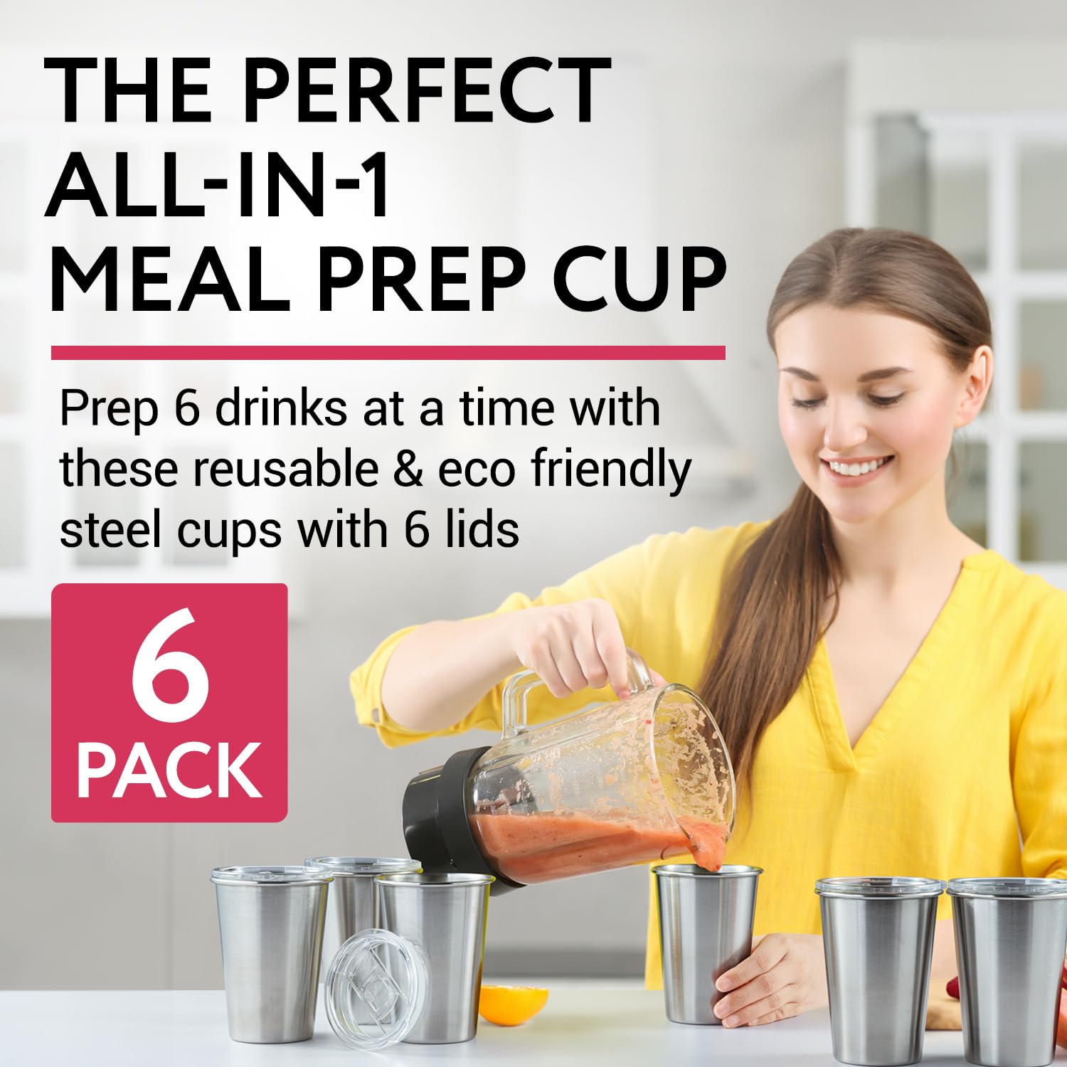 IMPRESA stainless steel smoothie cup showcases durable, reusable design for weekly meal prep.