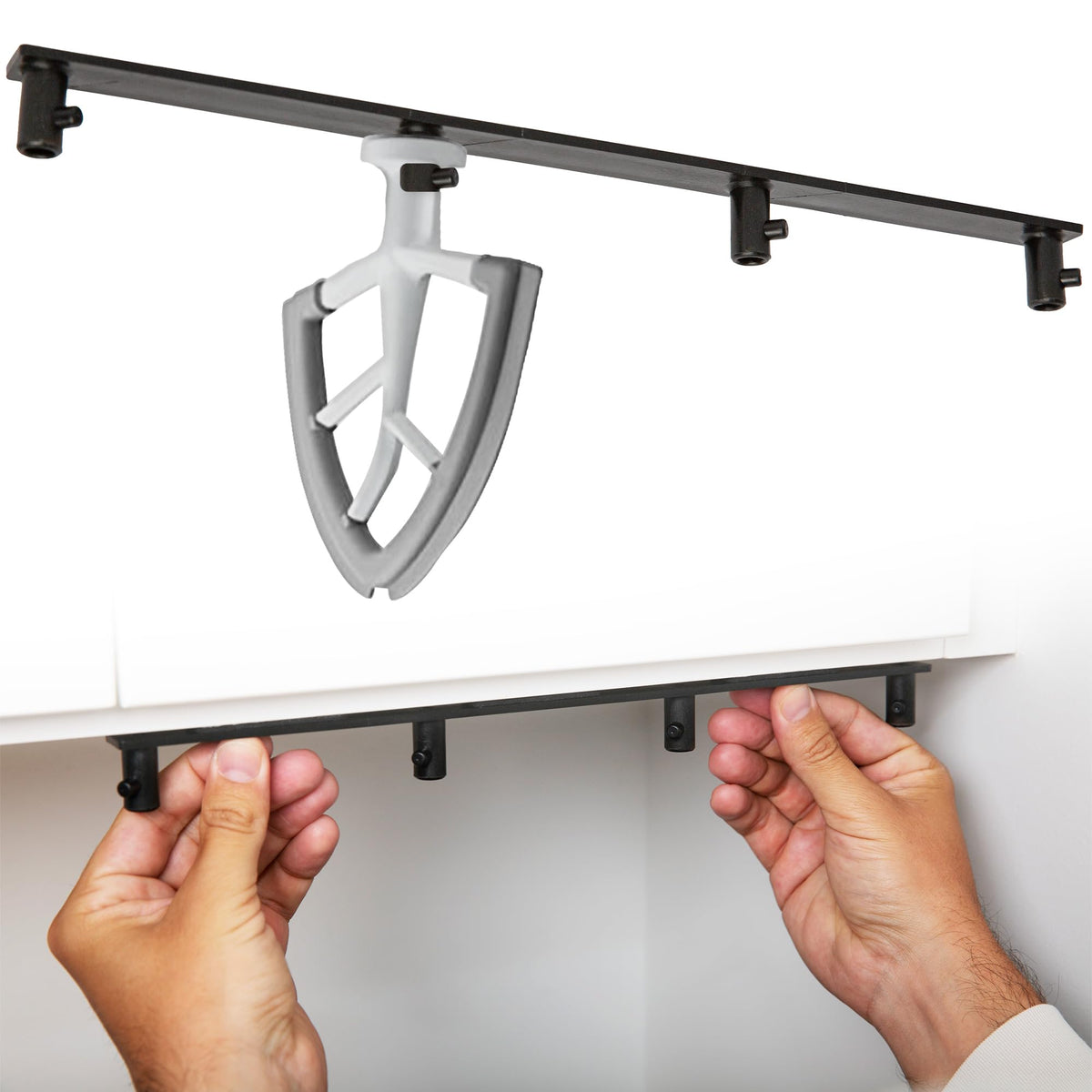 IMPRESA Utensil Holder mounted under cabinet keeps KitchenAid attachments organized and within easy reach.