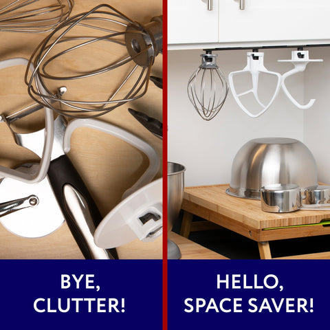 IMPRESA Utensil Holder on wall mount stores up to four attachments, saving counter space.