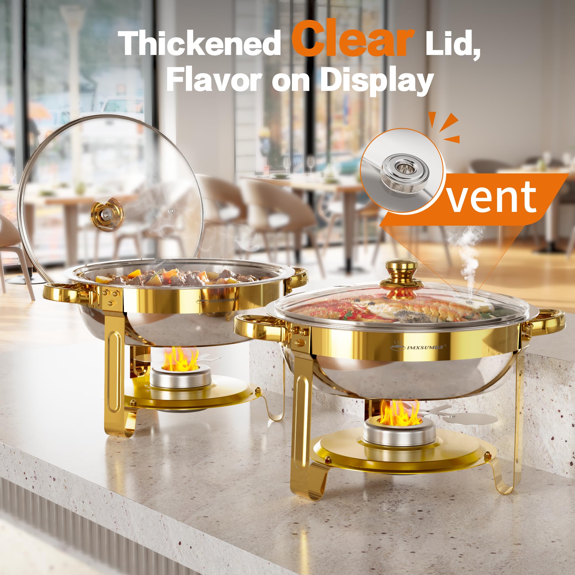 IMXSUMDA 5QT capacity chafing dish ideal for soups and entrees at events.