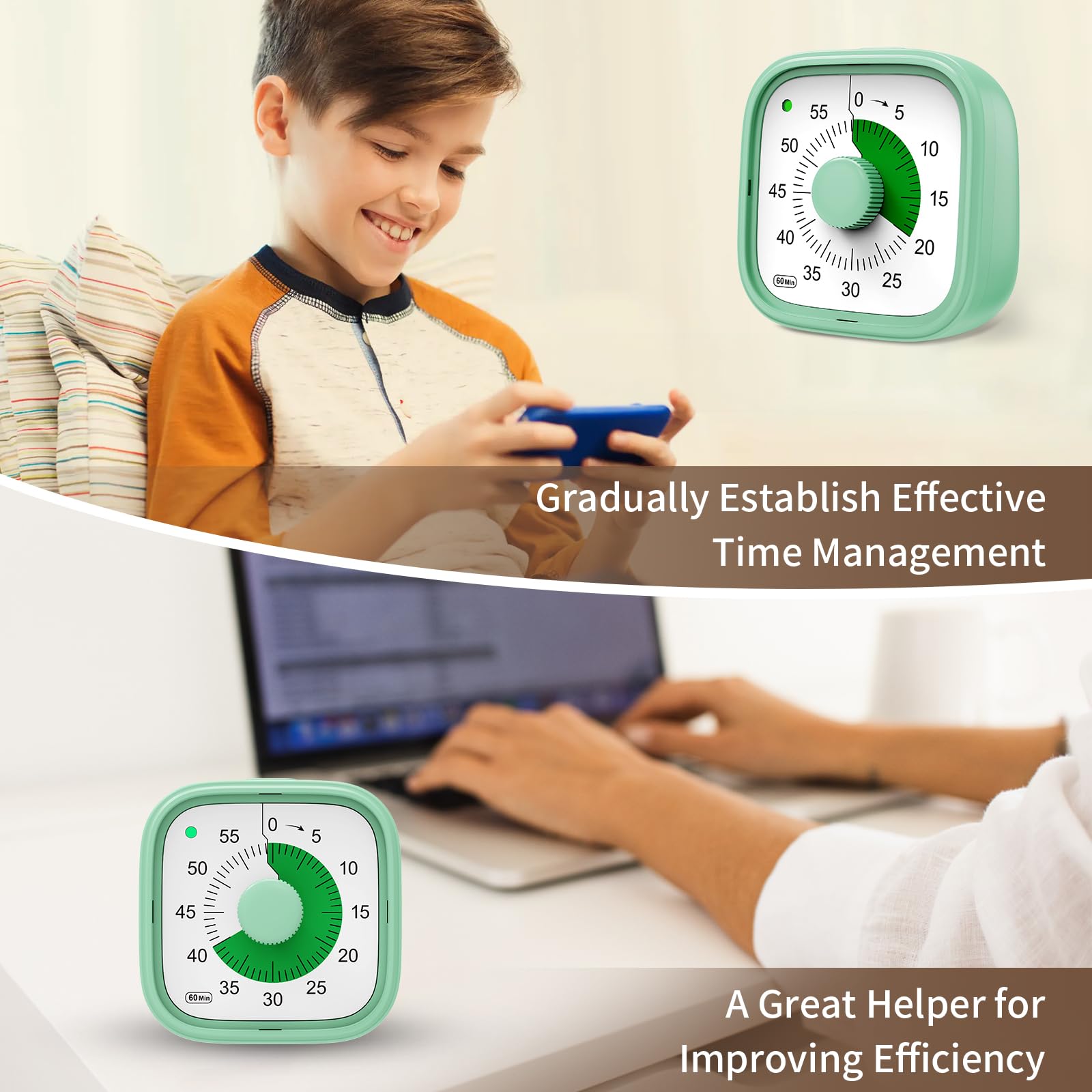Incolumitas Timer sound options demonstrate mute, low, or loud alarms for any setting