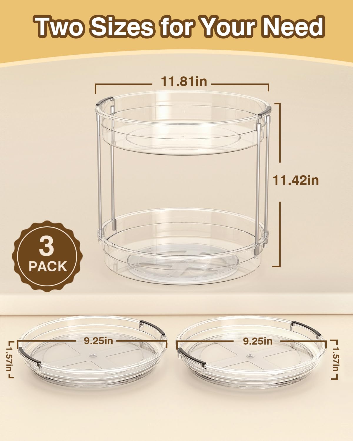 Incostar 11.81-inch two-tier Lazy Susan on pantry shelf.