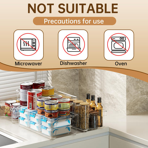 Incostar pantry shelf bin maintains category order for snacks and sauces.