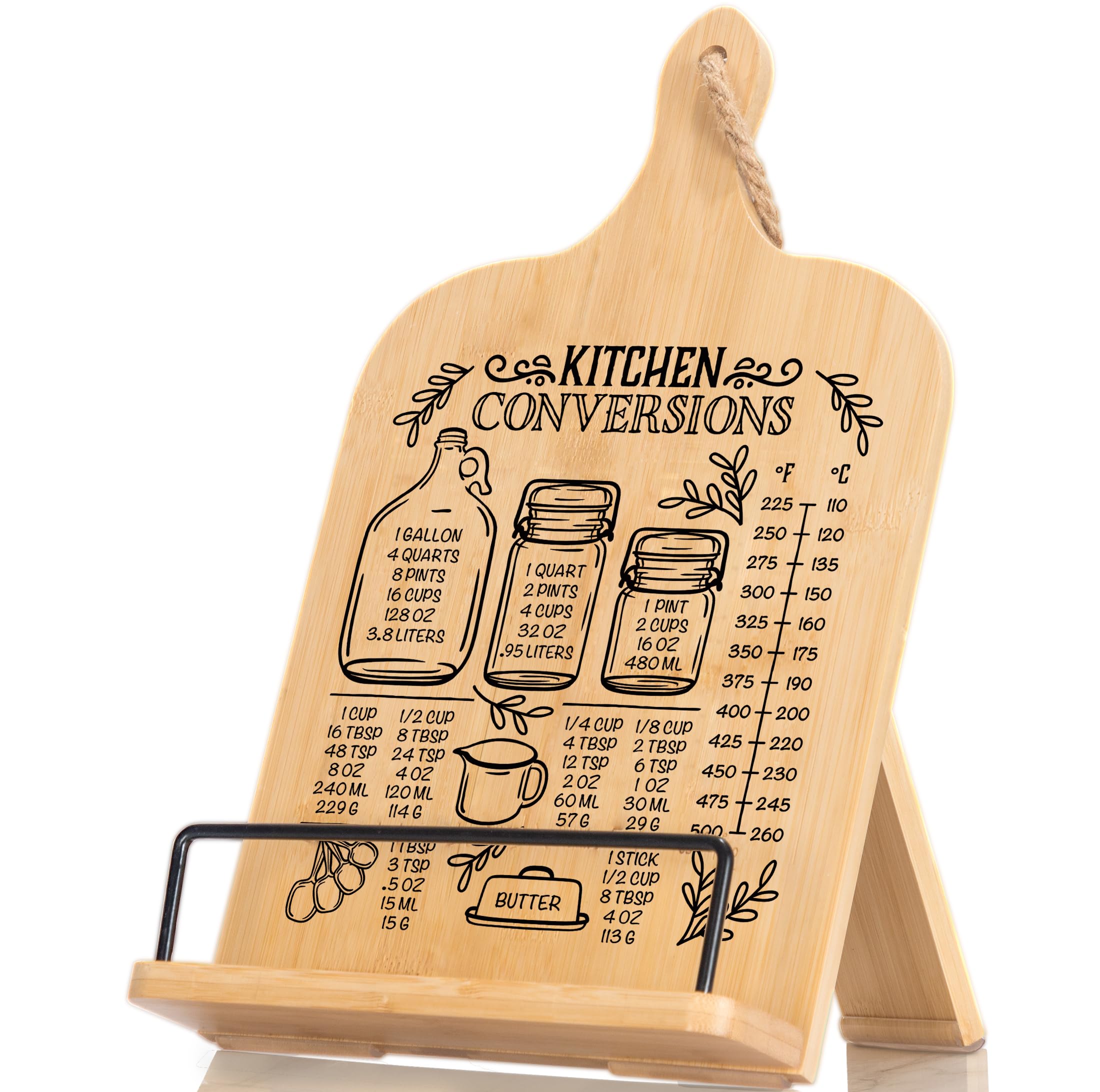 Indirewash conversion chart cookbook stand with clear unit marks for easy cooking