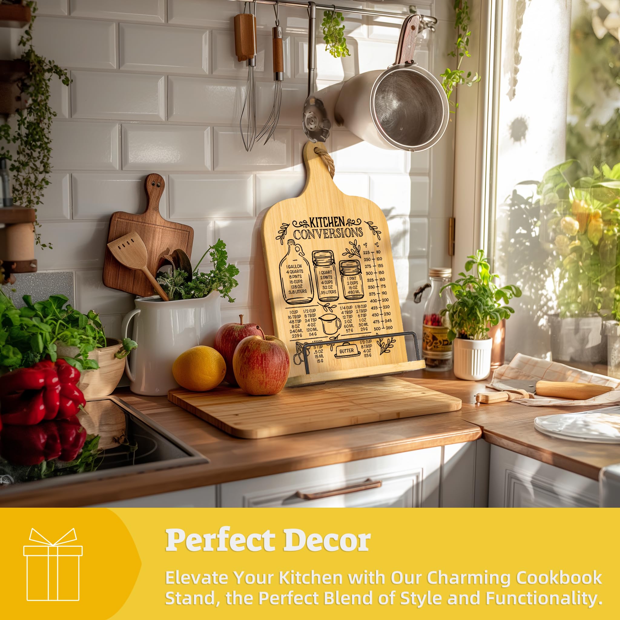 Indirewash wood-finish cookbook stand adds warm decor to any kitchen
