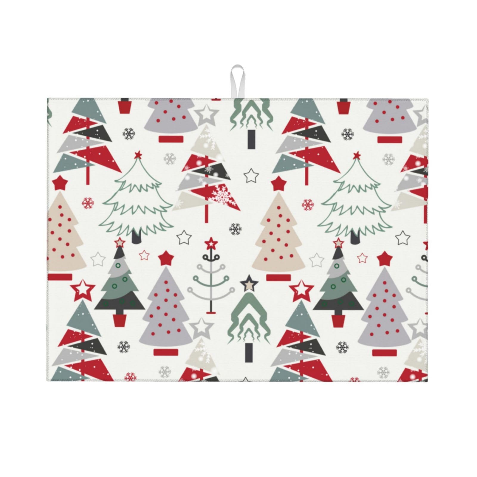 Indokyeyqaz Beautiful Christmas Tree dish drying mat on countertop absorbing moisture after meals