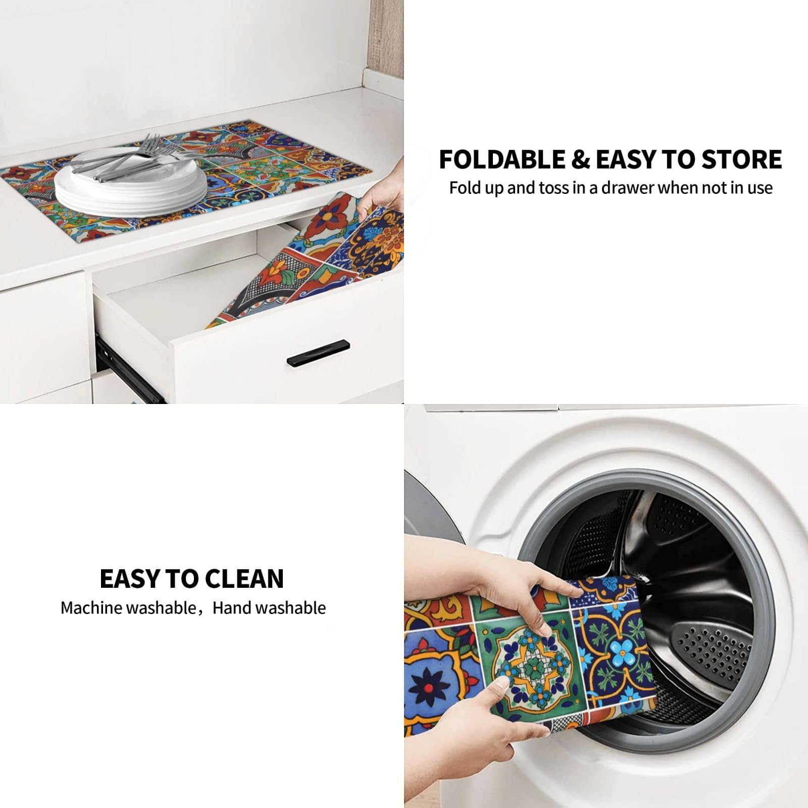 Indokyeyqaz Talavera drying mat keeps gadgets neatly organized beneath the rack.