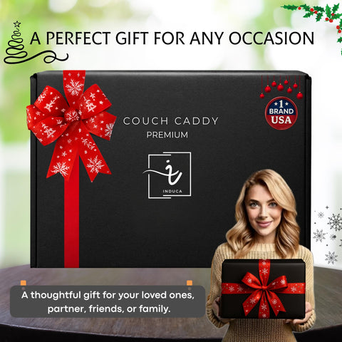 INDUCA couch caddy premium packaging suitable for gifting.