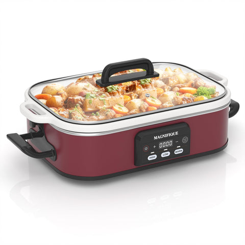 INDY VAC 4qt casserole slow cooker red, perfect for family meals.