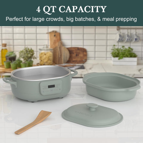 INDY VAC 4qt slow cooker olive 8 in 1 presets for versatile meals