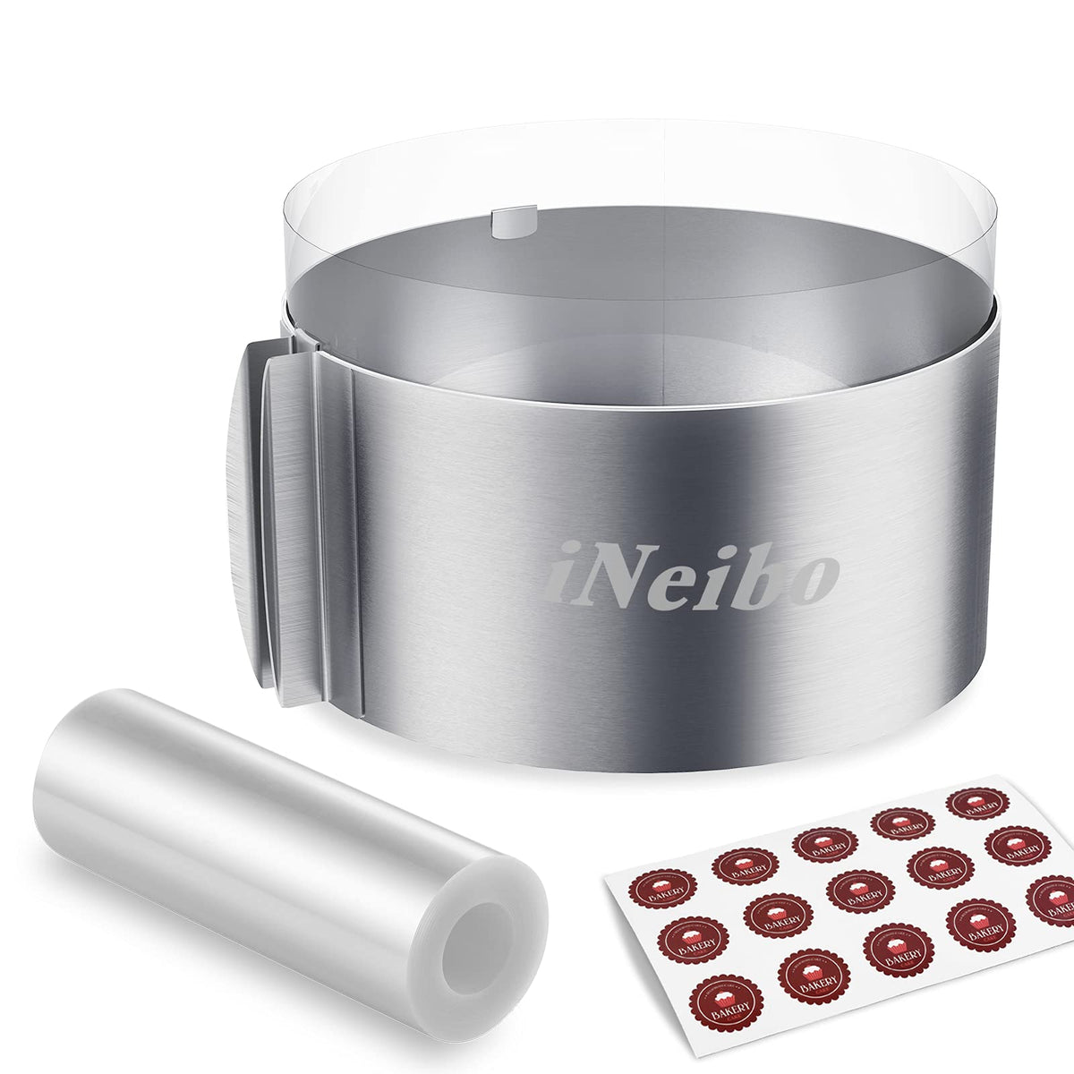 iNeibo cake ring and collar set, full view for adjustable cake sizing.