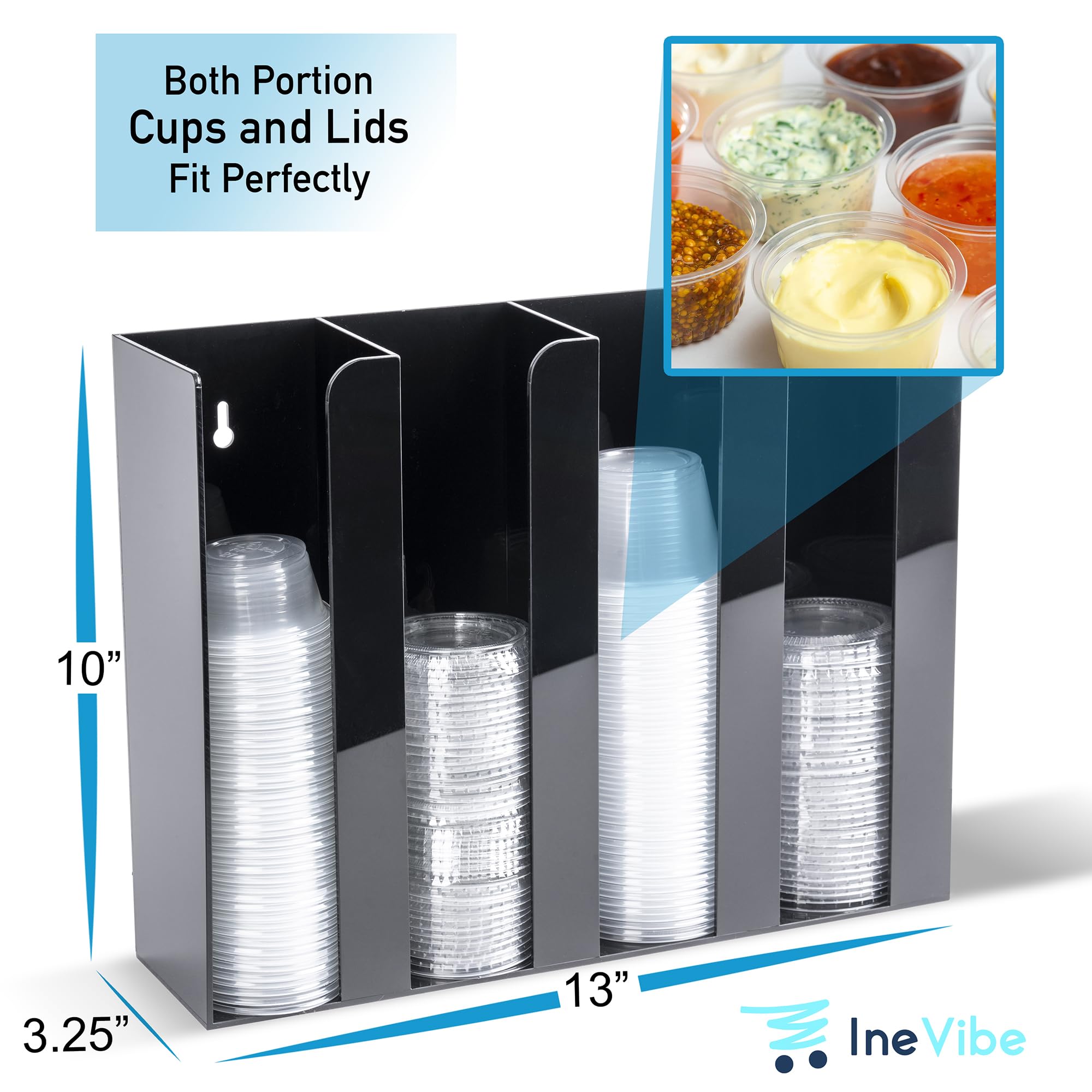 Inevibe portion cup holder top view demonstrates compact, accessible design for quick cups.