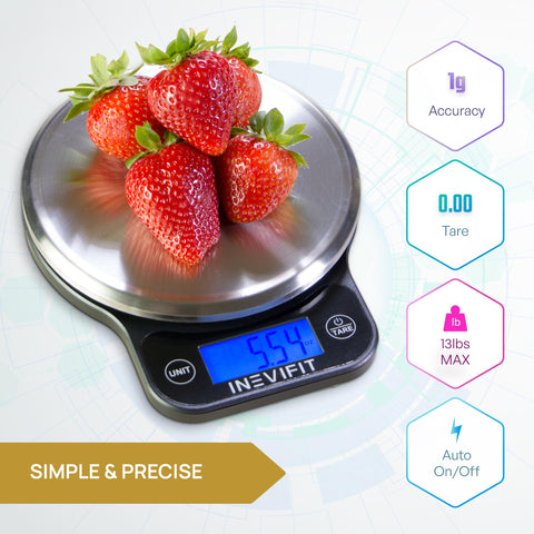 INEVIFIT Digital Kitchen Scale backlit display for easy reading in any lighting