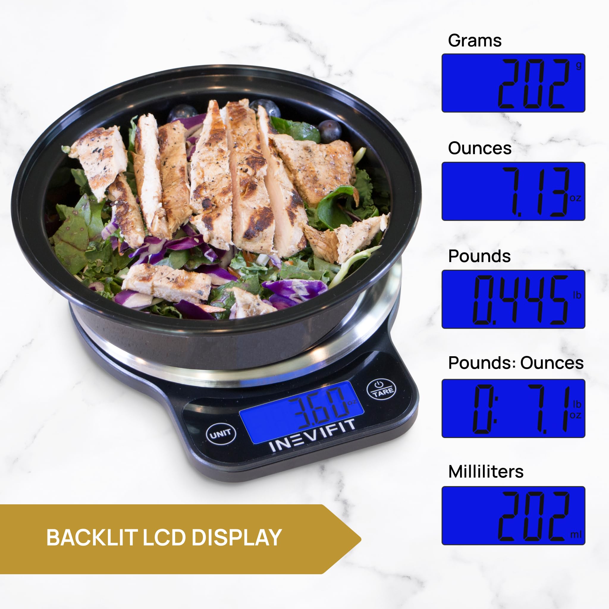 INEVIFIT Digital Kitchen Scale batteries included for immediate use