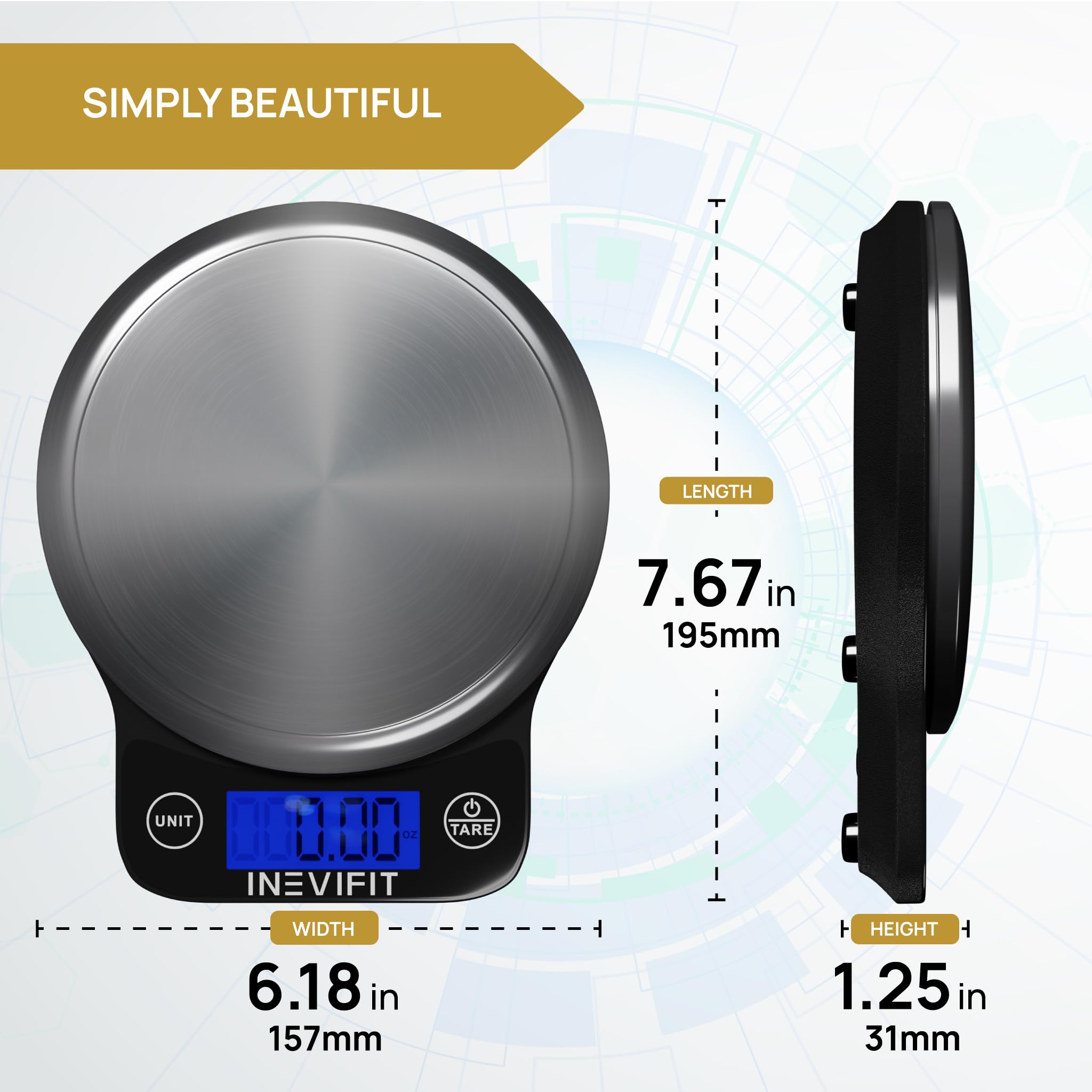 INEVIFIT Digital Kitchen Scale tare function enables net weight accuracy