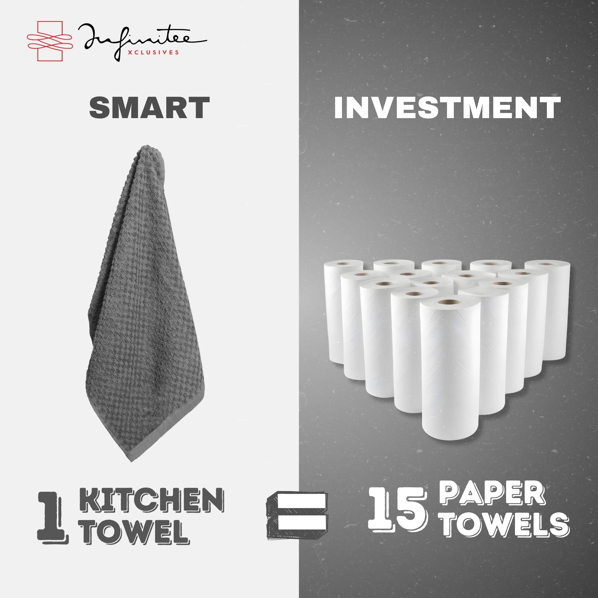 Infinitee Xclusives durable kitchen towels designed for many washes.