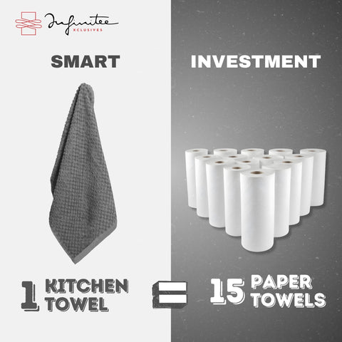 Infinitee Xclusives durable kitchen towels designed for many washes.