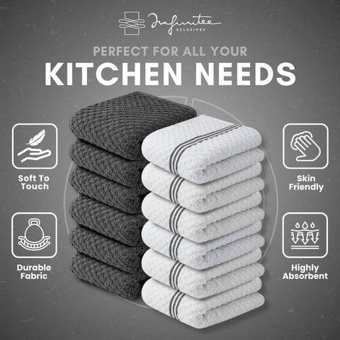 Infinitee Xclusives soft absorbent towels shown in hand drying tasks.