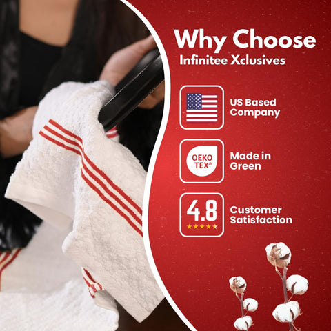 Infinitee Xclusives towel demonstrated during dish drying and countertop cleanup.